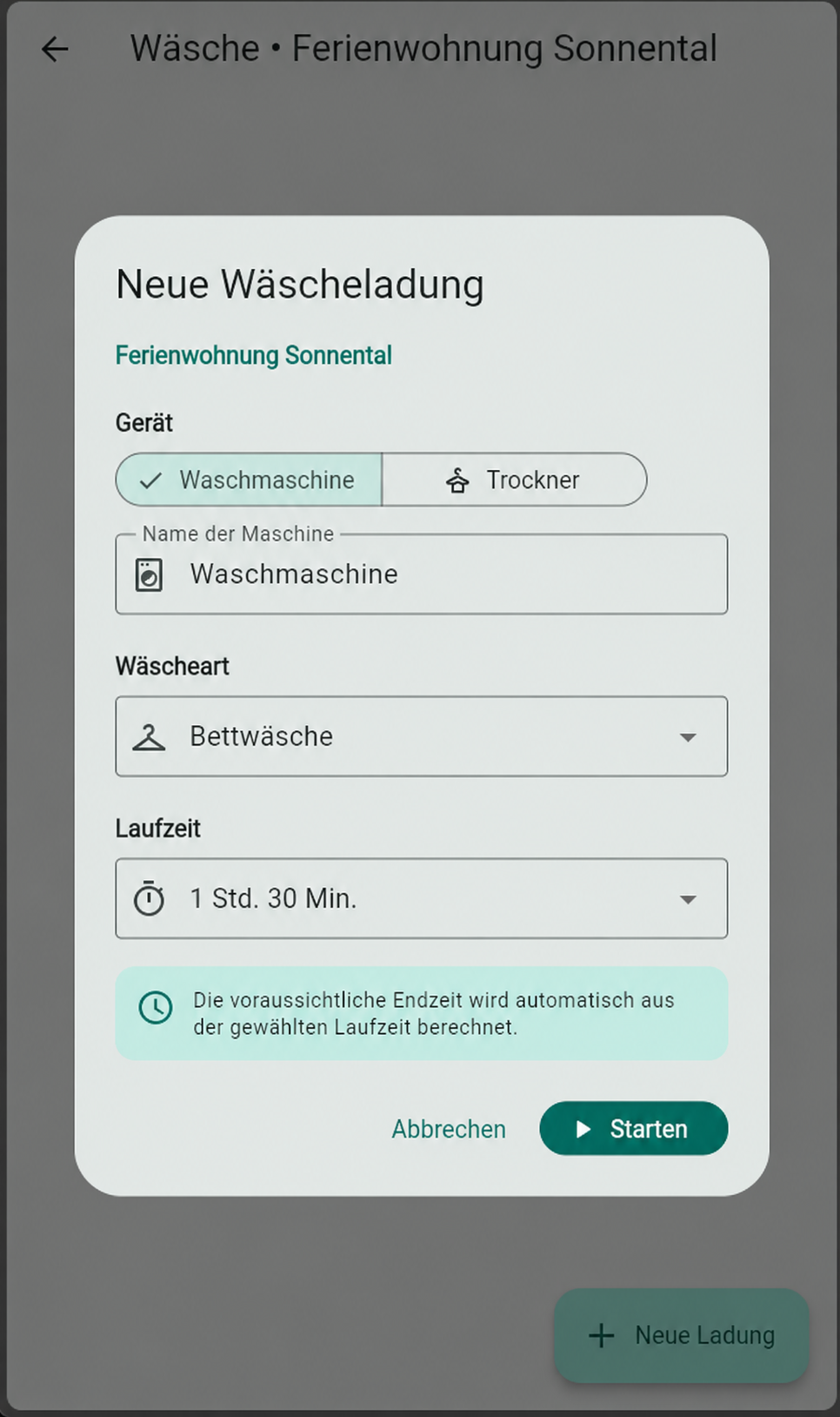 Neuen Wäschevorgang in Vorraty starten